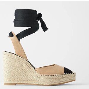 NEW ZARA Two Tone Lace Up Wedge Sandal Bloggers Fave Comfort EU 41 US 10